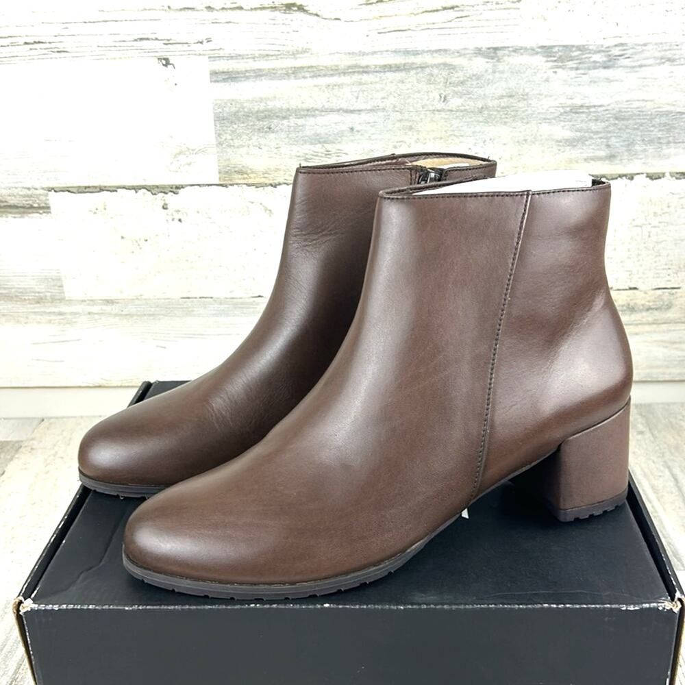 Naturalizer Womens 11 W Brown Leather Weatherproof Heeled Ankle Booties NWT
